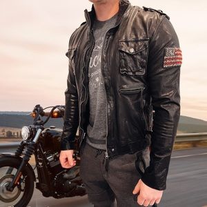 TRUE RELIGION 🏍 Men’s Leather Motorcycle Jacket